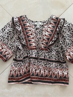 Calypso St. Barth Floral Boho Peasant Top - Cream, Black & Rust